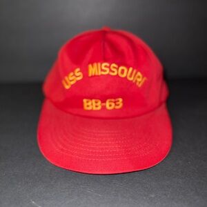 USS Missouri BB-63 Vintage Snapback Hat Red Artistic Made in USA‎ Naval Cap Mens